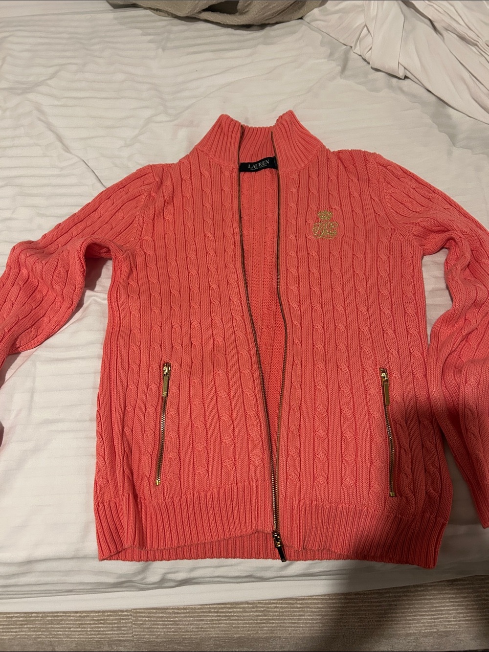 Lauren Ralph Lauren Coral Cable-Knit Zip-Up Cardigan